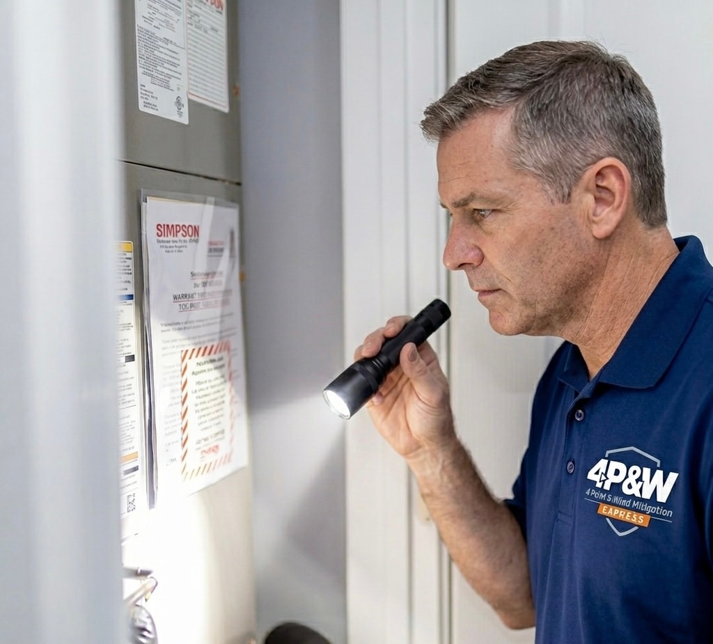 4P&W Express licensed inspector performing attic and insulation inspection for 4-point report in Brandon, FL